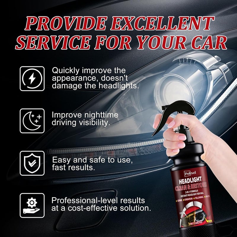 POLIXEL Headlight Cleaner Spray Headlight Restoration Removes Haze, Oxidation & Yellowing in Minutes Restores Clarity to Foggy & Yellow Headlamp Works on Car, Truck, Motorcycle - 4oz/120ml - Image 3